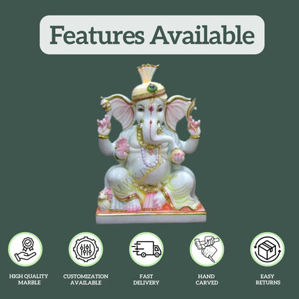 Premium White Marble Ganpati Idol – Customization, Fast Delivery and Easy Returns