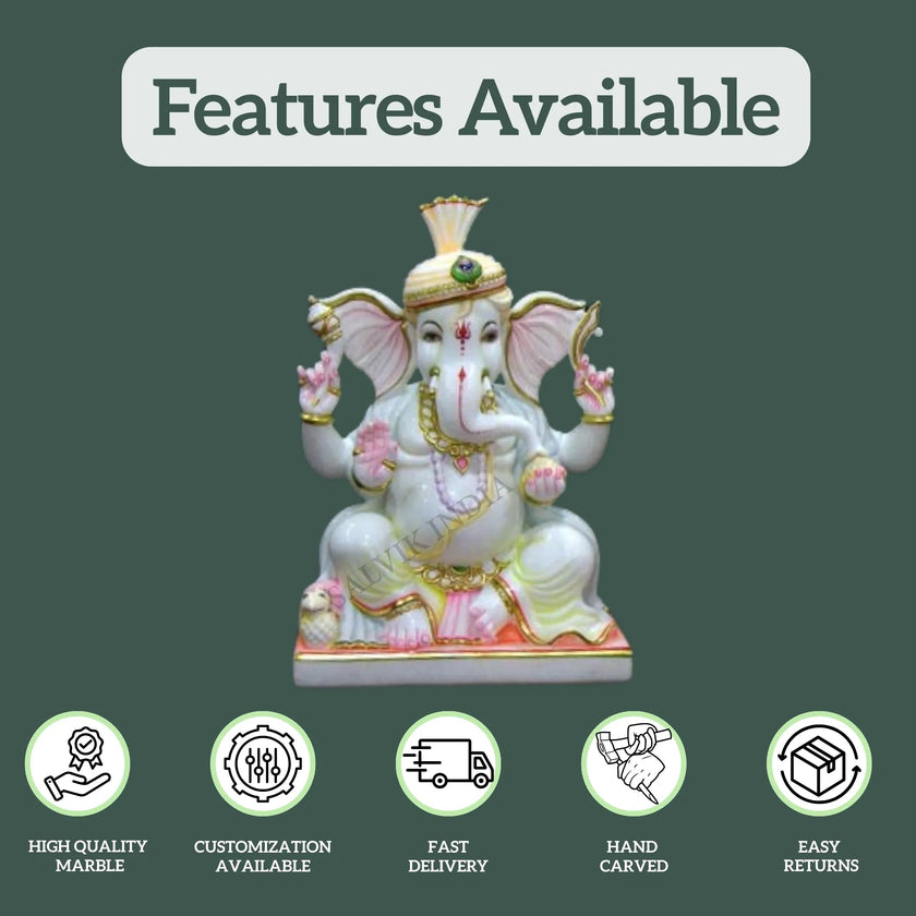 Premium White Marble Ganpati Idol – Customization, Fast Delivery and Easy Returns