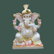 Handcrafted Marble Ganesh Ji Murti with Golden Crown and Pink Detailing