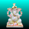 Handcrafted Marble Ganesh Ji Murti with Golden Crown and Pink Detailing