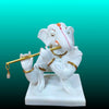 White Marble Ganesh Ji Murti Playing Flute – Handcrafted Statue