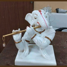 White Marble Ganesh Ji Murti Playing Flute – Handcrafted Statue