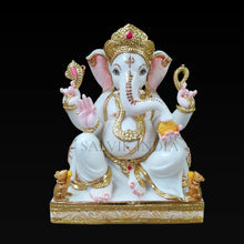 Marble Ganesh Murti 2 Feet in white Vietnam marble with gold detailing – handcrafted Ganesh idol for home and temple