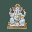 Marble Ganesh Murti 2 Feet in white Vietnam marble with gold detailing – handcrafted Ganesh idol for home and temple