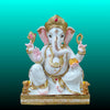 Marble Ganesh Murti 2 Feet in white Vietnam marble with gold detailing – handcrafted Ganesh idol for home and temple