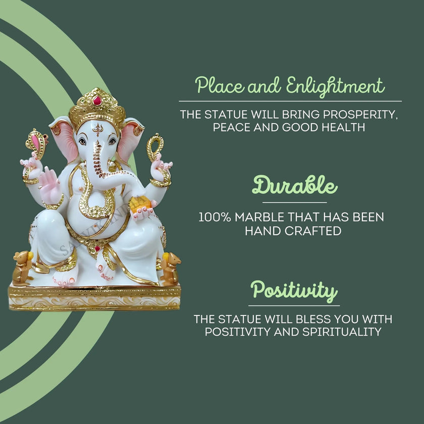 Handcrafted Marble Ganpati Murti 2 Feet bringing peace, prosperity, and positivity – premium Vietnam marble idol