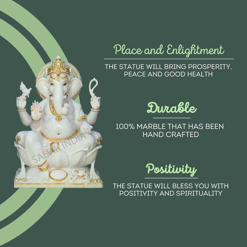Marble Ganesh Murti Idol – Symbol of Enlightenment, Durability, and Positivity