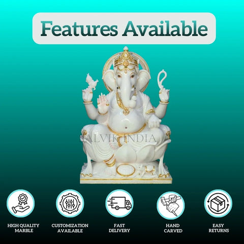 Marble Ganesh Murti Idol – Features Highlighted (Customization, Fast Delivery, Handcrafted)
