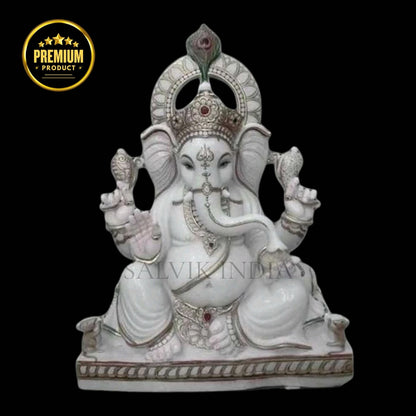 White Marble Ganesh Statue in Vighnaharta form