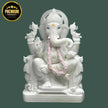 White Marble Ganesh Statue with Pink Garland – Handcrafted Premium Ganpati Murti by Salvik