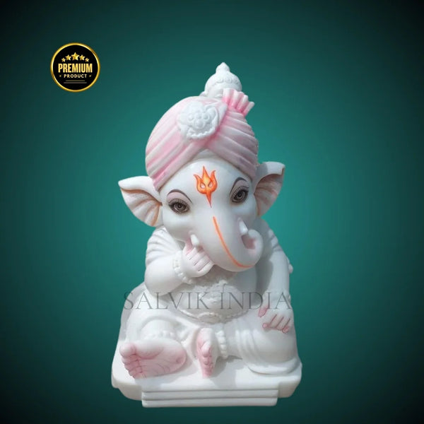White Marble Ganesha Idol 2 Feet – Handcrafted Ganesh Murti for Home Temple