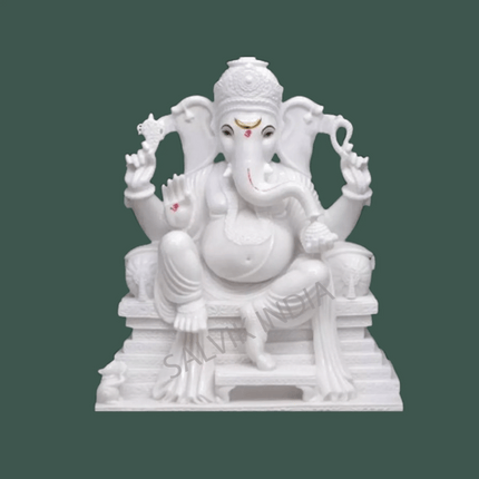 White Marble Ganesha Idol 2 Feet – Handcrafted Ganesh Murti for Home Temple