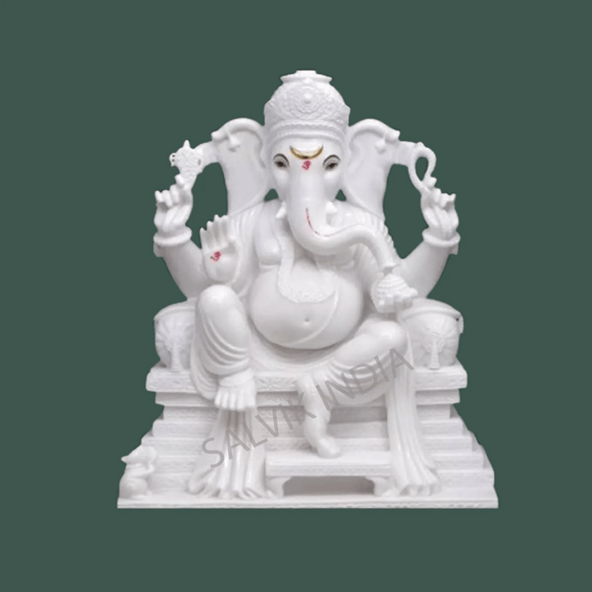 White Marble Ganesha Idol 2 Feet – Handcrafted Ganesh Murti for Home Temple