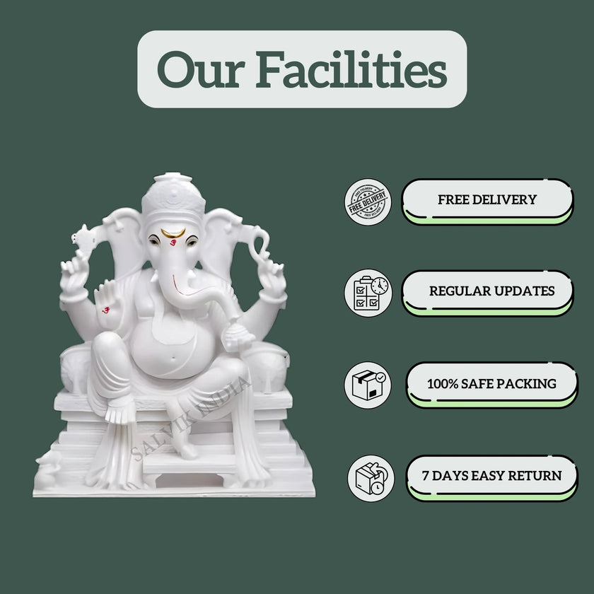 Handcrafted White Marble Ganesh Murti 2 Feet with Free Delivery and Safe Packing