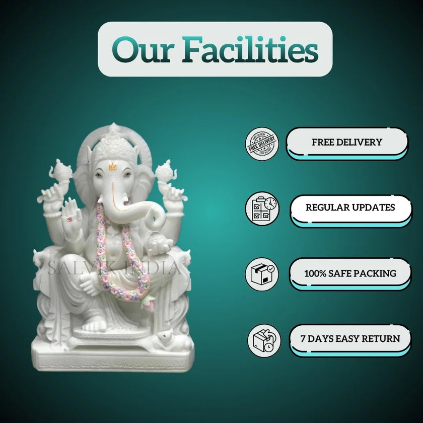 Handcrafted Marble Ganesh Statue with Free Delivery, Safe Packing, and Easy Return Policy – Salvik