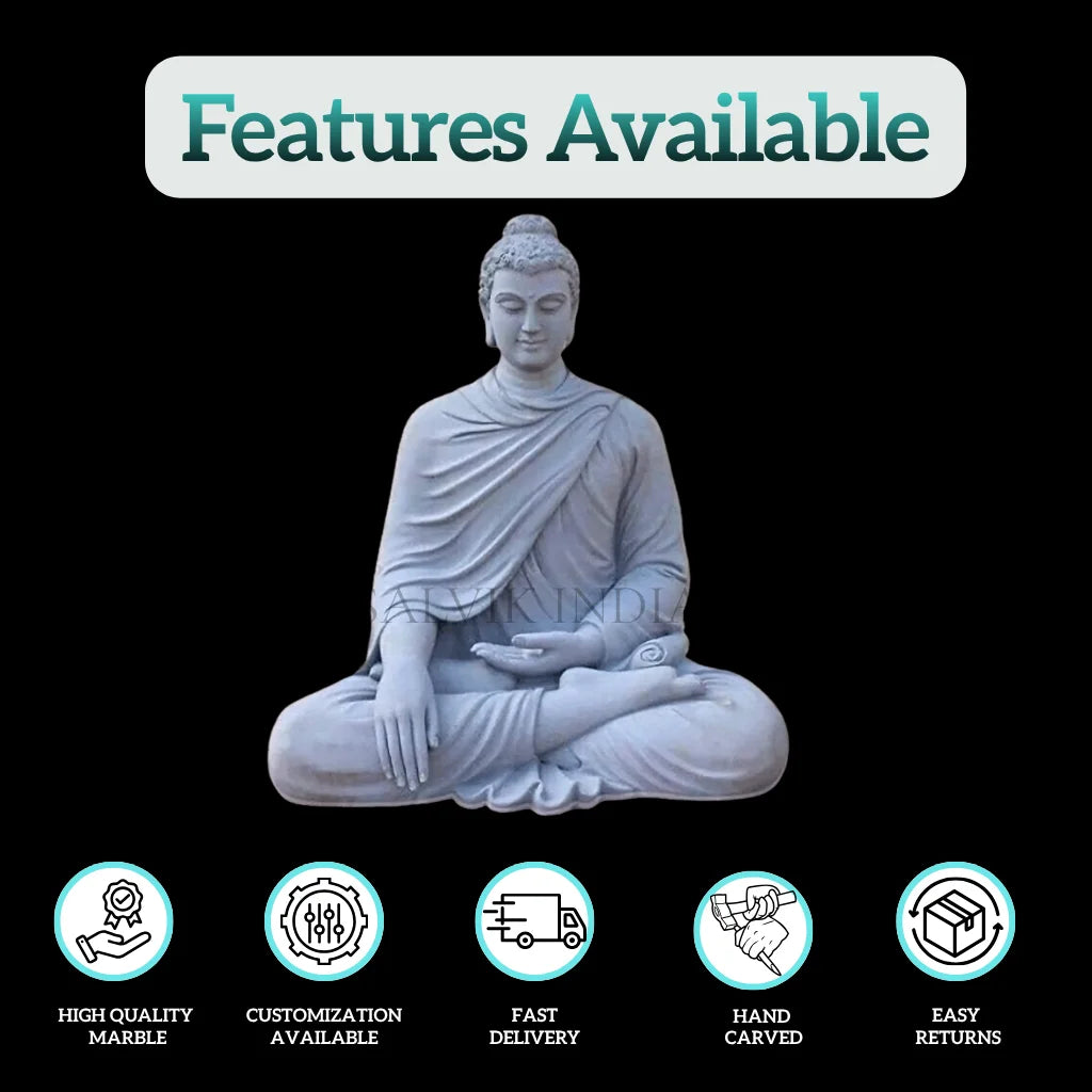 Front view of marble Gautam Buddha idol for home temple worship