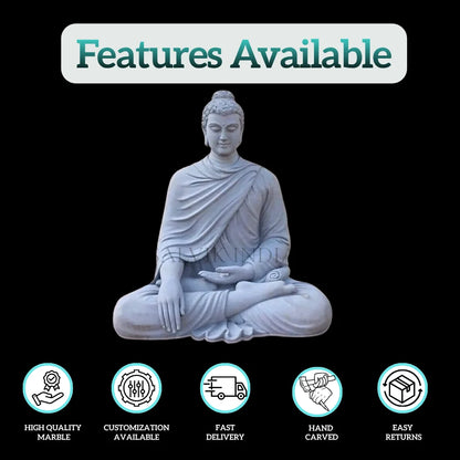 Front view of marble Gautam Buddha idol for home temple worship