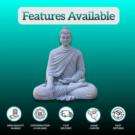 Front view of marble Gautam Buddha idol for home temple worship