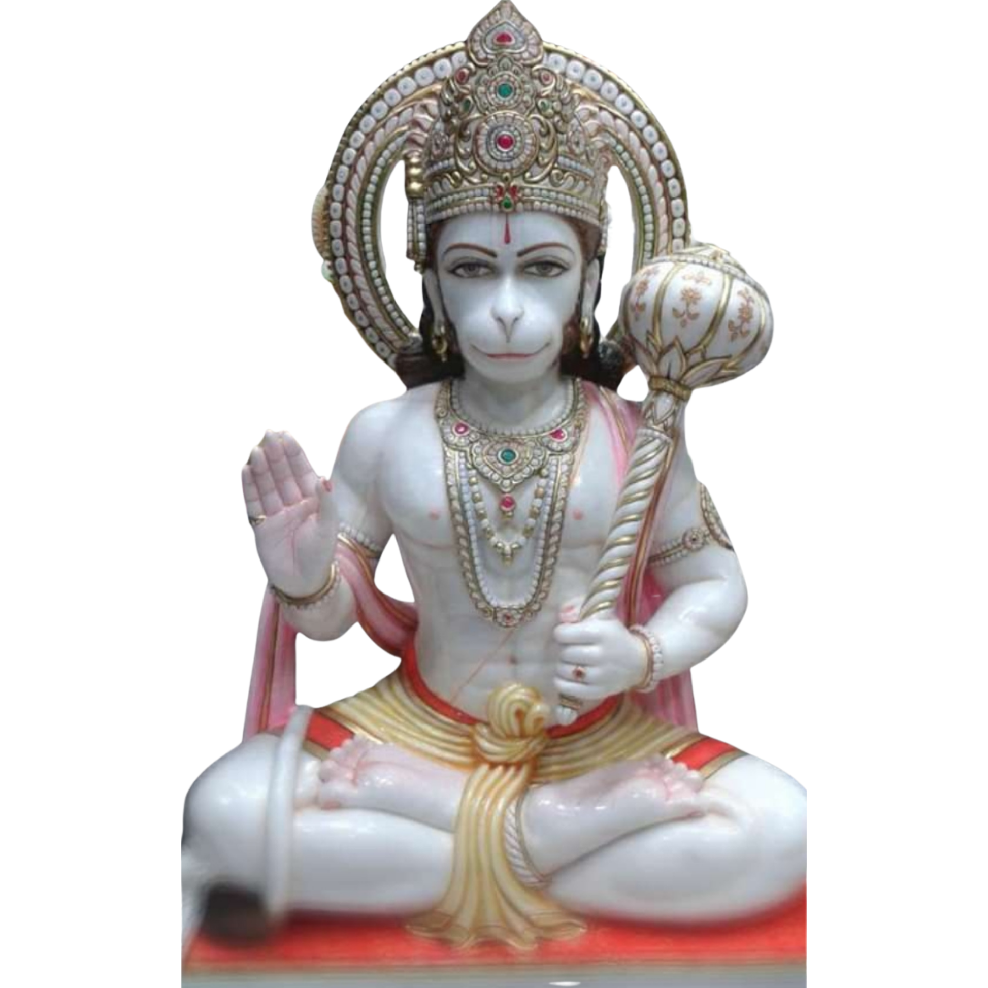 Marble Hanuman Moorti in Sitting Blessing Pose made from Makrana White Marble