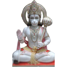 Marble Hanuman Moorti in Sitting Blessing Pose made from Makrana White Marble