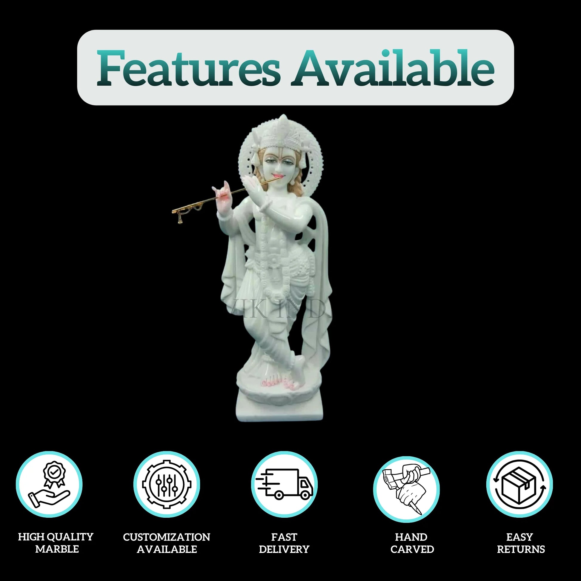Marble Krishna Idol (12 Inch to 36 Inch) - Salvik | Marble Murti Manufacturers in India