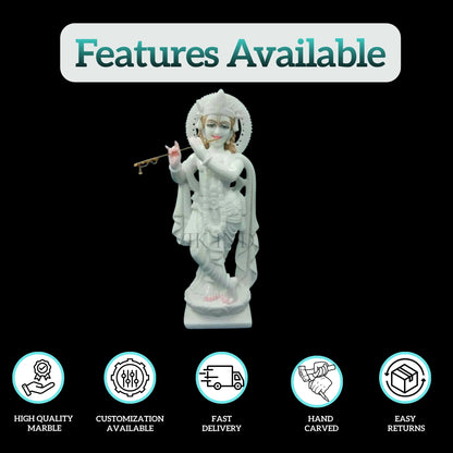 Marble Krishna Idol (12 Inch to 36 Inch) - Salvik | Marble Murti Manufacturers in India