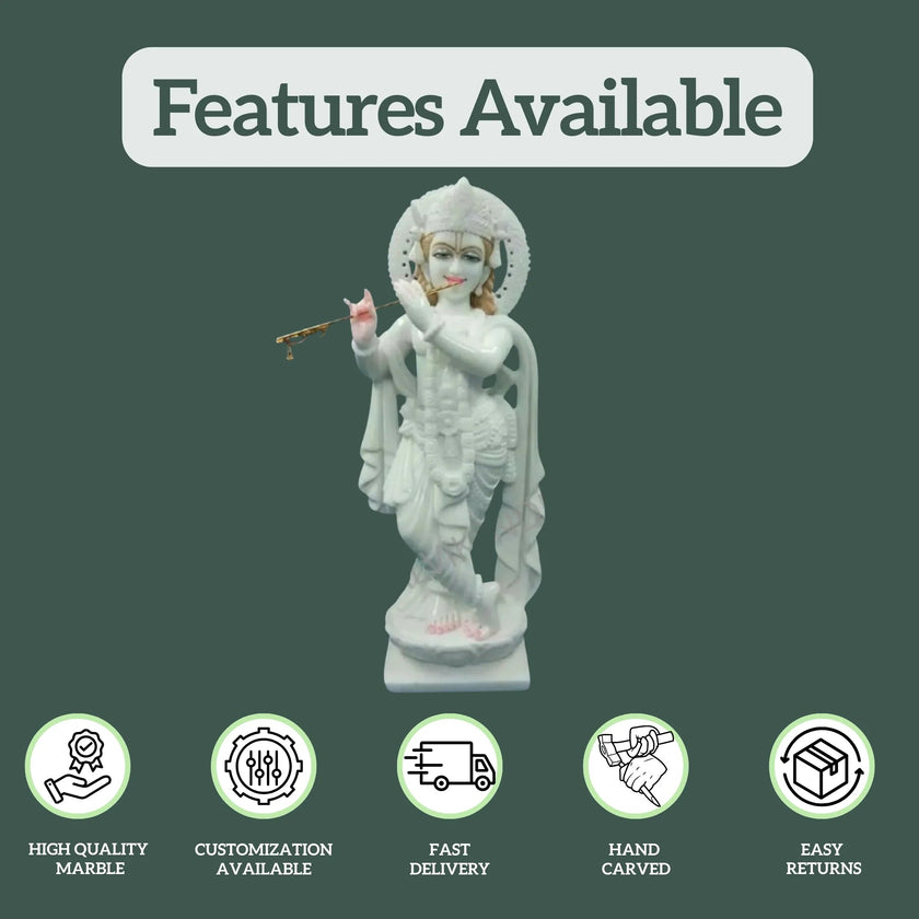 Marble Krishna Idol (12 Inch to 36 Inch) - Salvik | Marble Murti Manufacturers in India