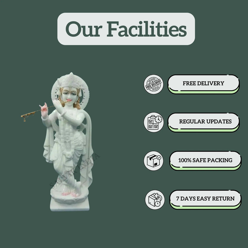 Marble Krishna Idol (12 Inch to 36 Inch) - Salvik | Marble Murti Manufacturers in India