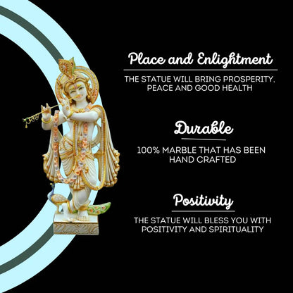 Detailed carving on Marble Krishna Idol
