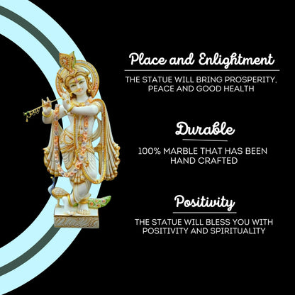 Detailed carving on Marble Krishna Idol