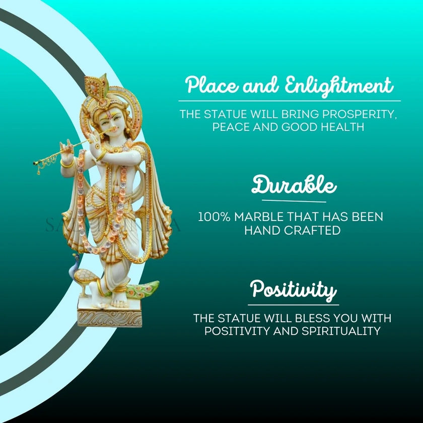 Detailed carving on Marble Krishna Idol