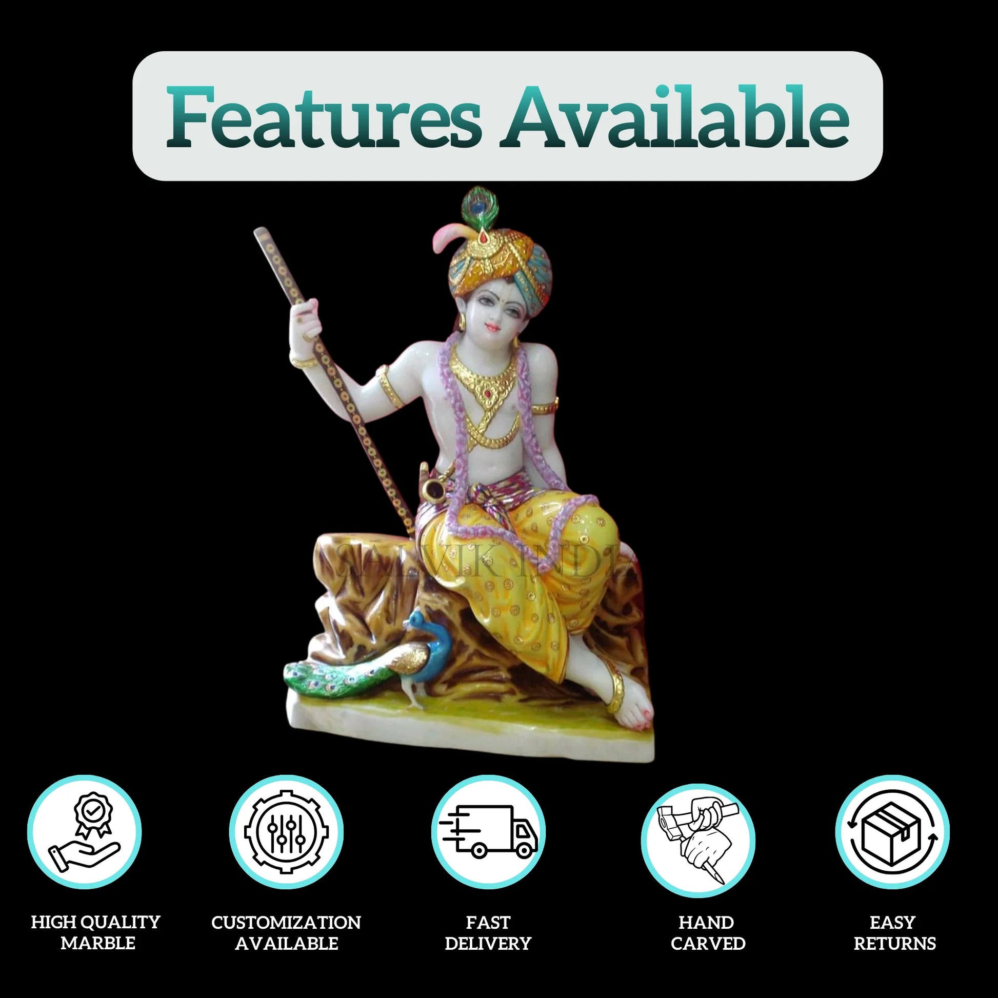 Marble Krishna Murti (24 - 30 Inch) - Salvik | Marble Murti Manufacturers in India
