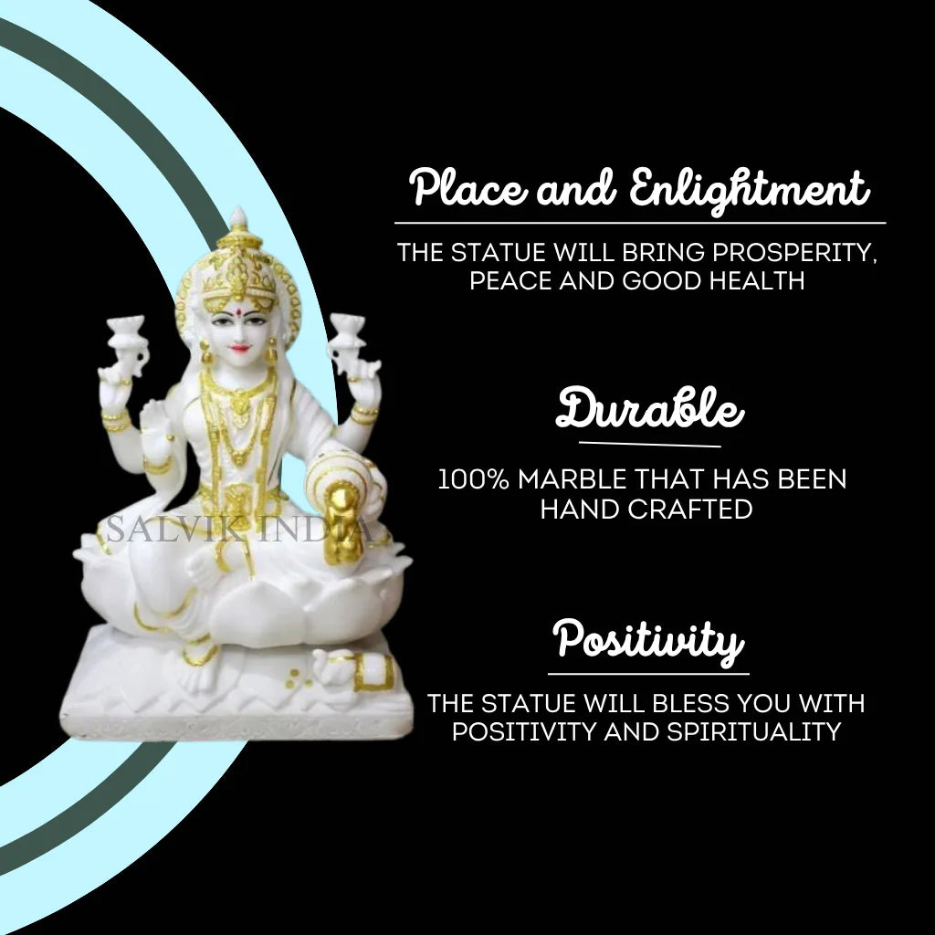 Marble Lakshmi statue with detailed traditional carving