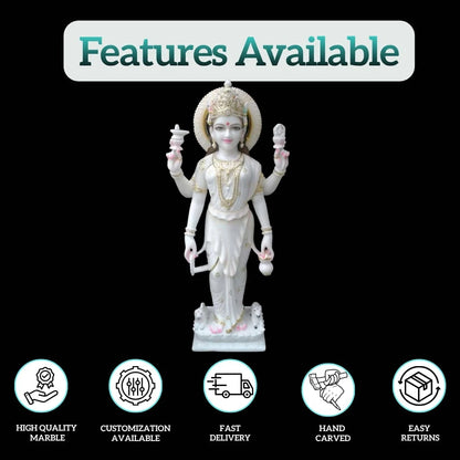 Handcrafted Marble Laxmi Statue featuring traditional Indian carving