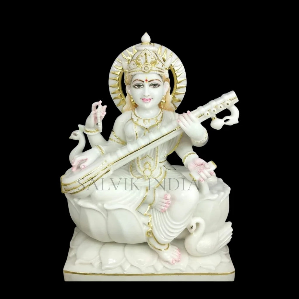Marble Maa Saraswati idol handcrafted detailed artwork
