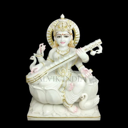 Marble Maa Saraswati idol handcrafted detailed artwork