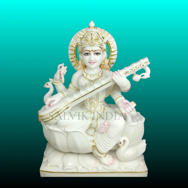 Marble Maa Saraswati idol handcrafted detailed artwork