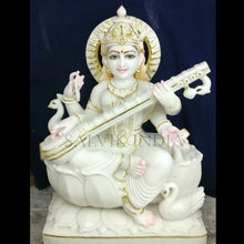 Marble Maa Saraswati Idol – Handcrafted Detail Work