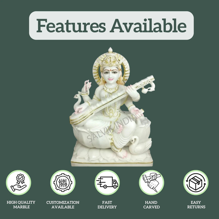 Marble Maa Saraswati Murti - Salvik | Marble Murti Manufacturers in India