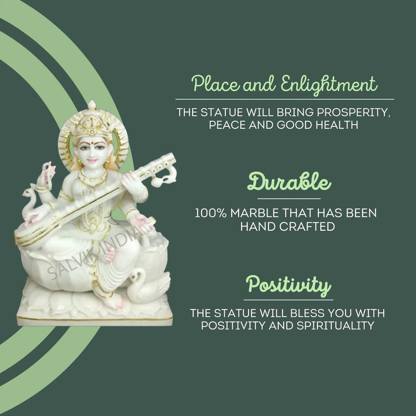 Marble Maa Saraswati Murti - Salvik | Marble Murti Manufacturers in India