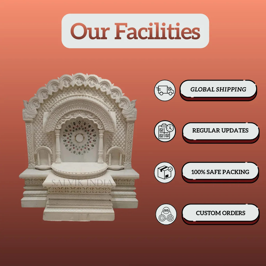 marble mandir in living room interior setup modern design