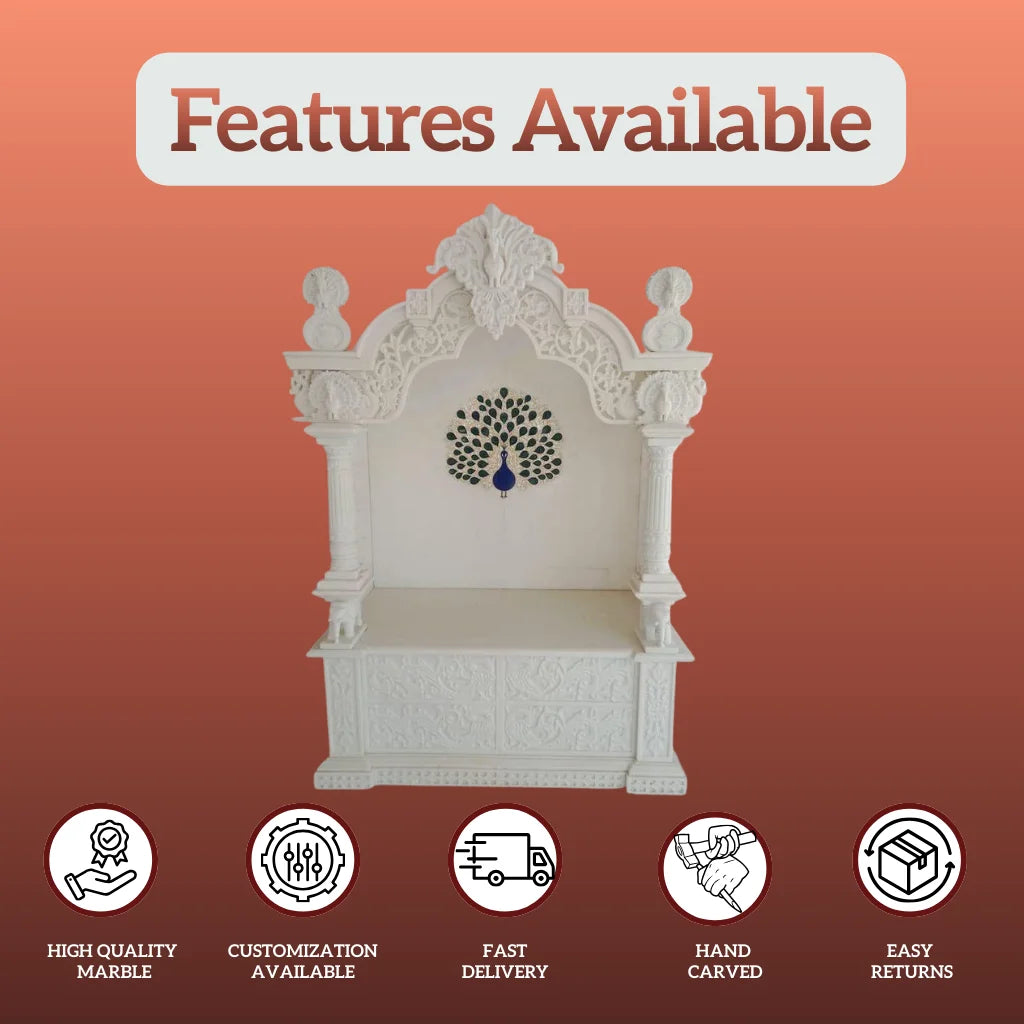 handcrafted marble mandir carving detail elegant design
