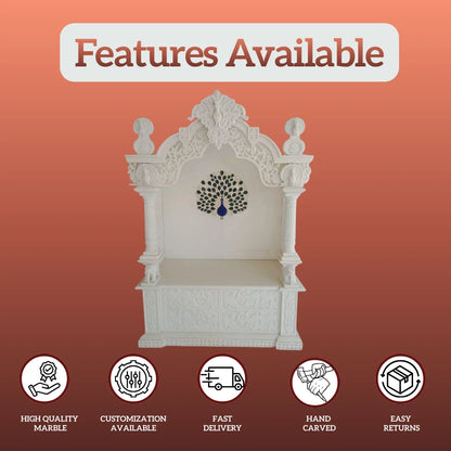 handcrafted marble mandir carving detail elegant design