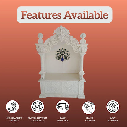handcrafted marble mandir carving detail elegant design