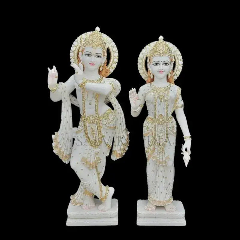 Marble Radha Krishna Idol handcrafted from white Vietnam marble