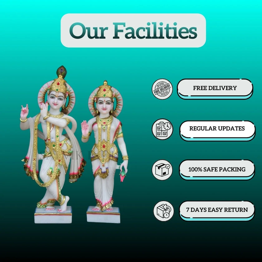 Close-up of Marble Radha Krishna Moorti Detailing