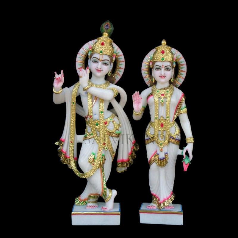 Marble Radha Krishna Moorti – Front View Handcrafted Idol