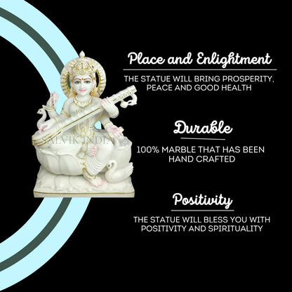 Marble Saraswati statue for home mandir and gifting