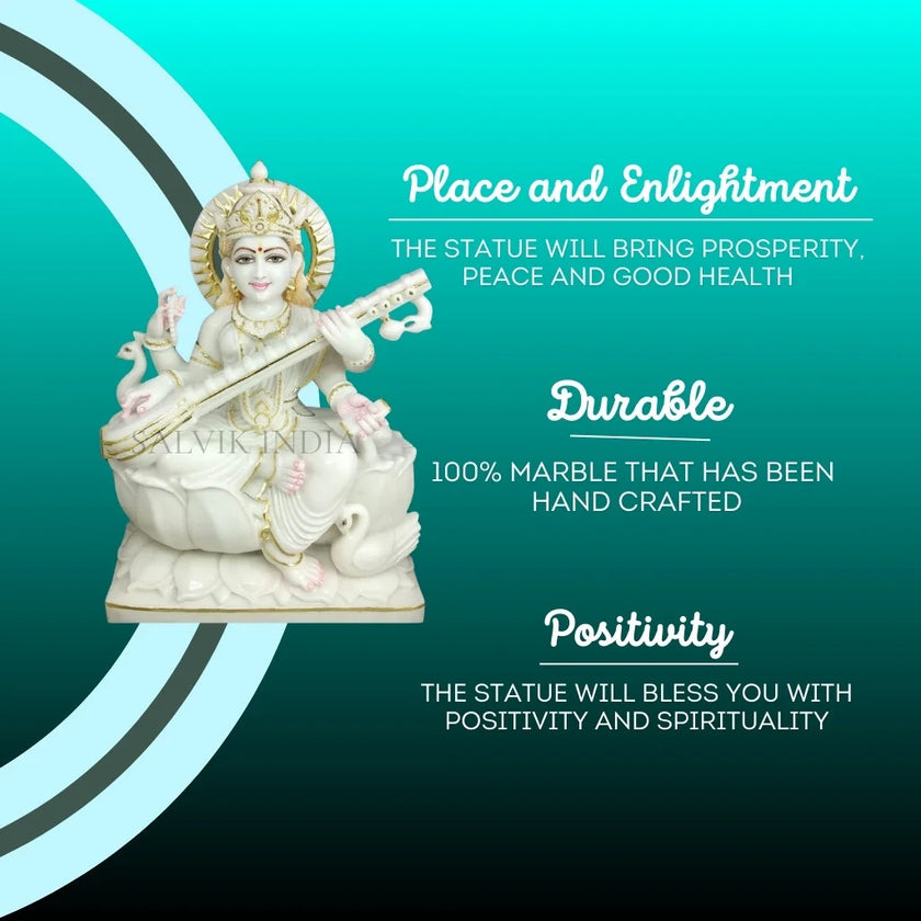Marble Saraswati statue for home mandir and gifting