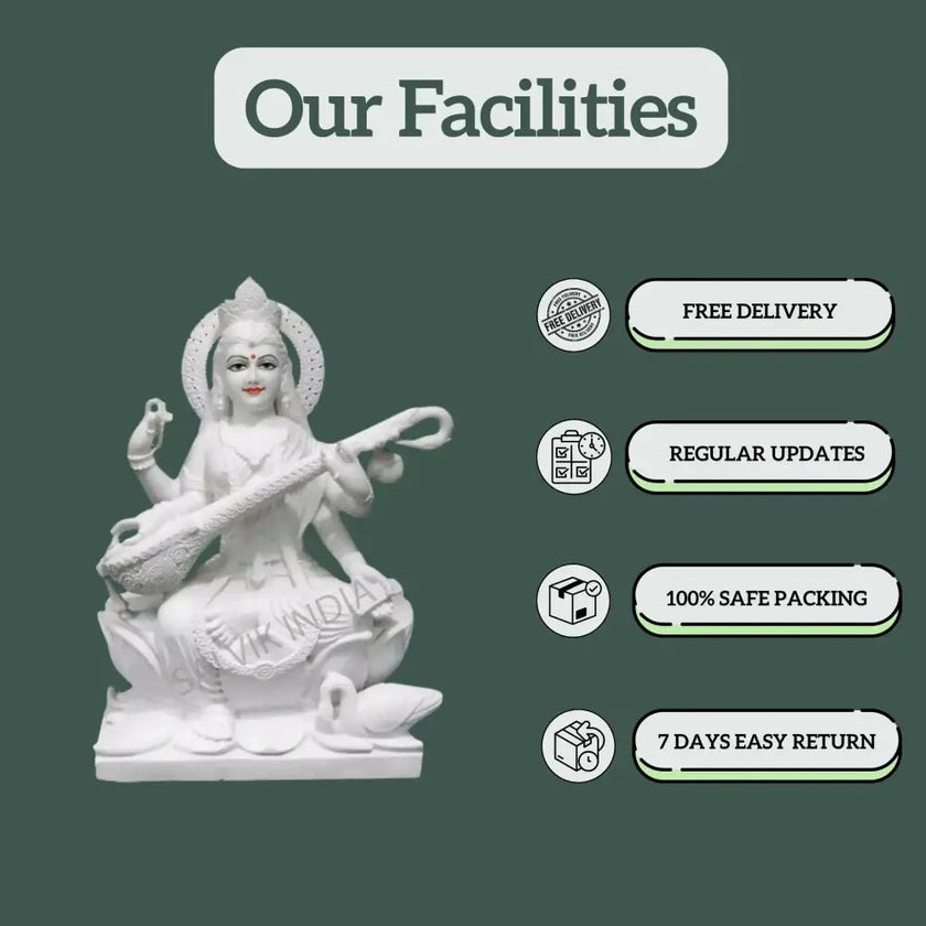 Marble Saraswati Idol - Handcrafted Goddess of Wisdom & Knowledge - Salvik | Marble Murti Manufacturers in India